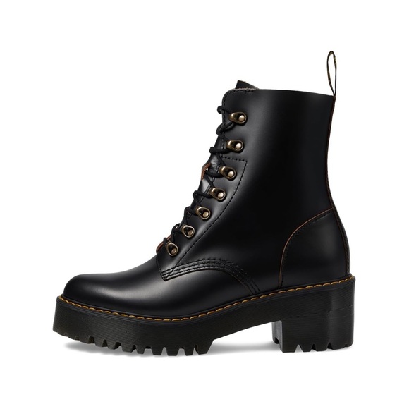 Dr Martens Leona Nubuck Leather Platform Combat Boots Woman Black NEW - Picture 4 of 9